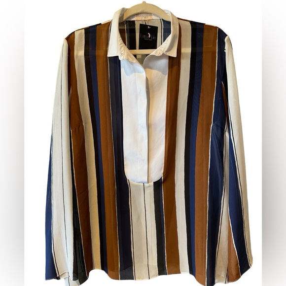 Giambattista Valli Multicolor Striped Contrast Bib Silk Blouse, Italy, Large - Picture 5 of 10